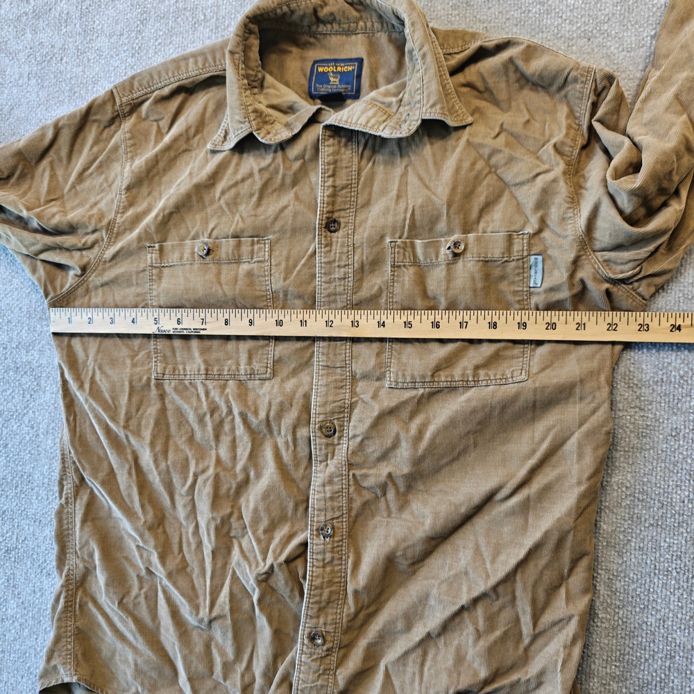 Woolrich Mens Corduroy Button Down Shirt Tan Khaki Long Sleeve Size Medium - Picture 3 of 8